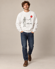 Skeleton Red Balloon Halloween Crewneck Sweatshirt, Spooky Skeleton Graphic Pullover, Unisex Fall Horror Casual Top