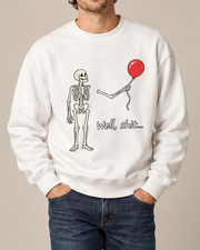Skeleton Red Balloon Halloween Crewneck Sweatshirt, Spooky Skeleton Graphic Pullover, Unisex Fall Horror Casual Top
