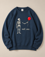 Skeleton Red Balloon Halloween Crewneck Sweatshirt, Spooky Skeleton Graphic Pullover, Unisex Fall Horror Casual Top
