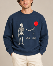 Skeleton Red Balloon Halloween Crewneck Sweatshirt, Spooky Skeleton Graphic Pullover, Unisex Fall Horror Casual Top