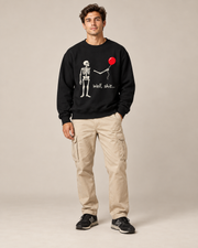 Skeleton Red Balloon Halloween Crewneck Sweatshirt, Spooky Skeleton Graphic Pullover, Unisex Fall Horror Casual Top