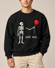 Skeleton Red Balloon Halloween Crewneck Sweatshirt, Spooky Skeleton Graphic Pullover, Unisex Fall Horror Casual Top