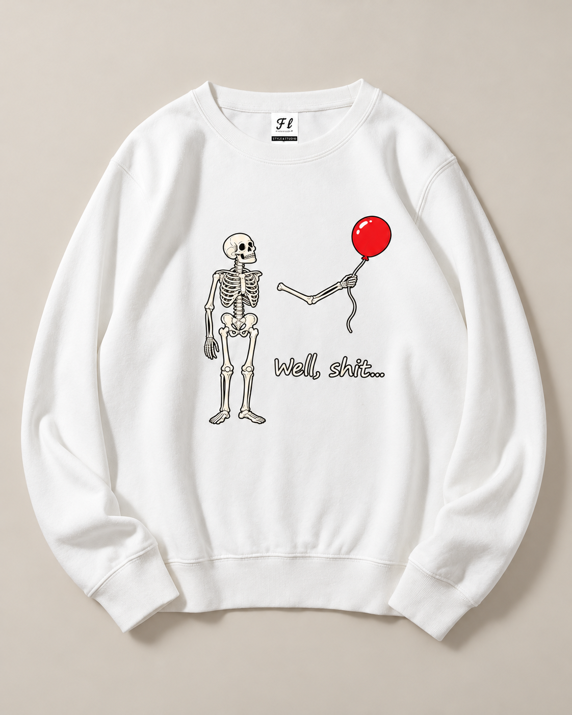 Skeleton Red Balloon Halloween Crewneck Sweatshirt, Spooky Skeleton Graphic Pullover, Unisex Fall Horror Casual Top