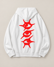 Red Eyes Graphic Hoodie – Unisex White Oversized Streetwear Pullover
