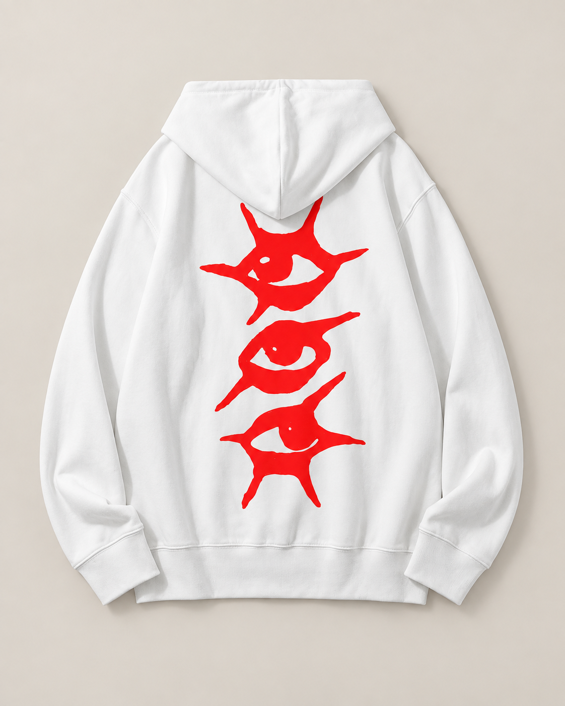 Red Eyes Graphic Hoodie – Unisex White Oversized Streetwear Pullover