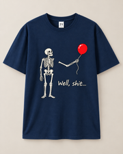 Skeleton Holding Red Balloon Graphic T-Shirt – Funny Unisex Black Tee