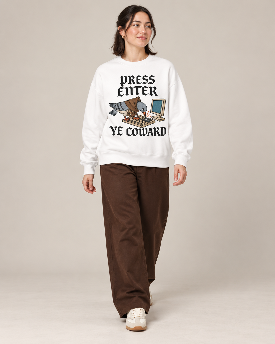 Press Enter Ye Coward Graphic Pullover Sweatshirt