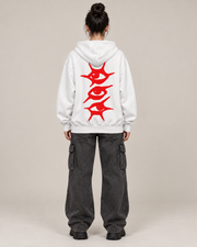 Red Eyes Graphic Hoodie – Unisex White Oversized Streetwear Pullover