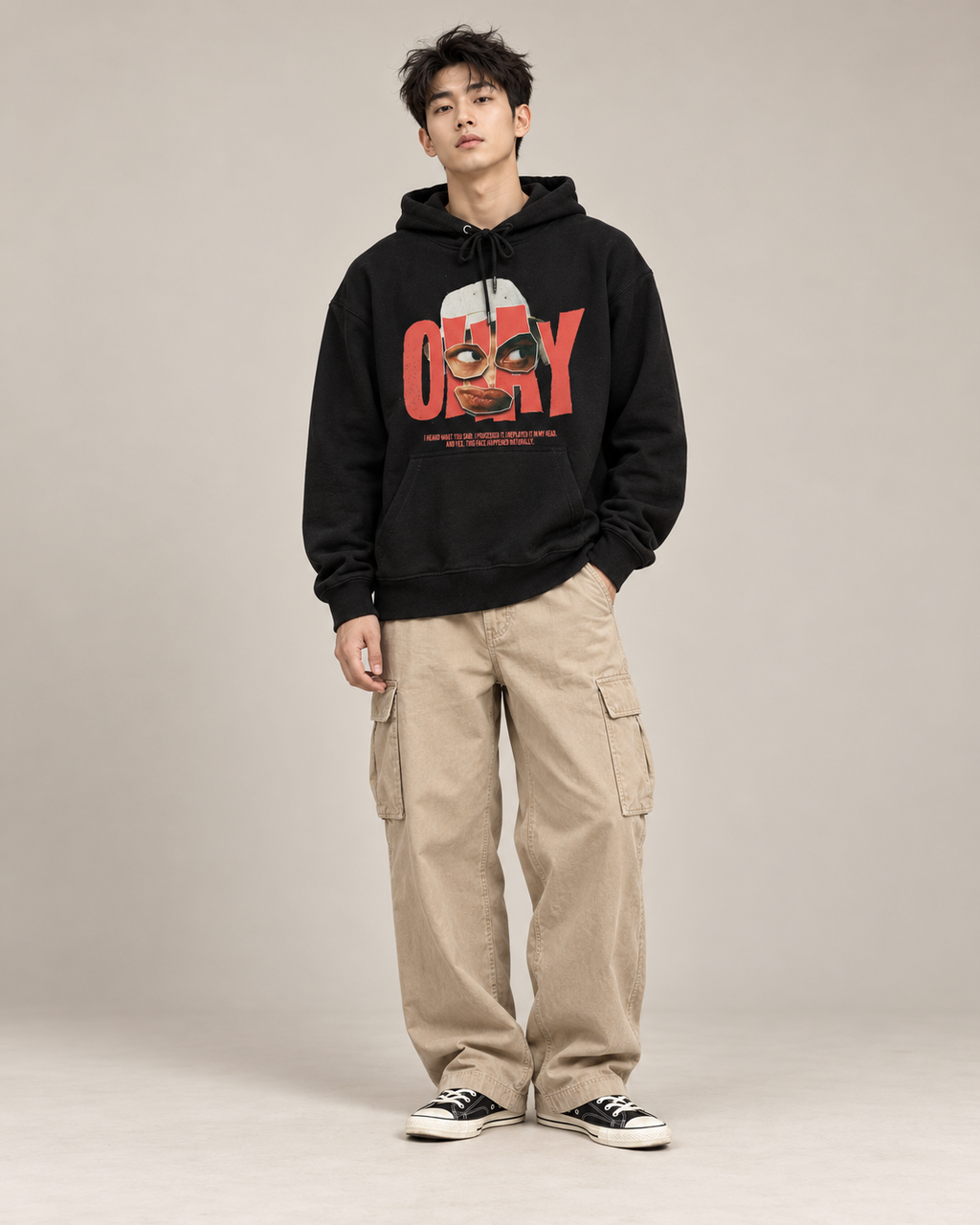 ONLY Abstract Face Graphic Hoodie – Retro Urban Streetwear Pullover Sweatshirt