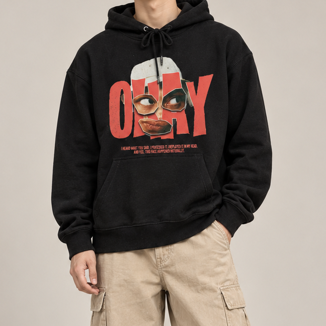 ONLY Abstract Face Graphic Hoodie – Retro Urban Streetwear Pullover Sweatshirt
