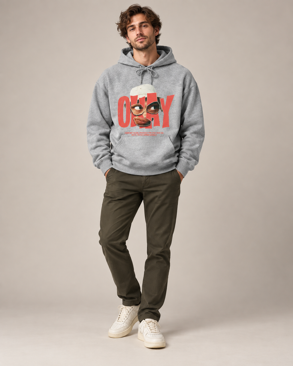 ONLY Abstract Face Graphic Hoodie – Retro Urban Streetwear Pullover Sweatshirt
