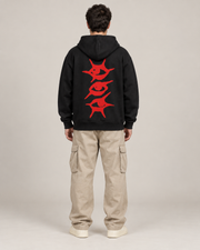 Red Eyes Graphic Hoodie – Unisex White Oversized Streetwear Pullover