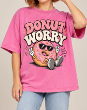 Donut Worry Graphic T-Shirt – Vintage Washed Black Unisex Oversized Tee