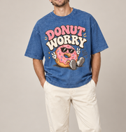 Donut Worry Graphic T-Shirt – Vintage Washed Black Unisex Oversized Tee