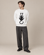 Black Cat Graphic Sweatshirt for Women & Men – Oversized White Crewneck Pullover