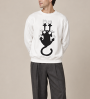 Black Cat Graphic Sweatshirt for Women & Men – Oversized White Crewneck Pullover