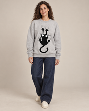 Black Cat Graphic Sweatshirt for Women & Men – Oversized White Crewneck Pullover