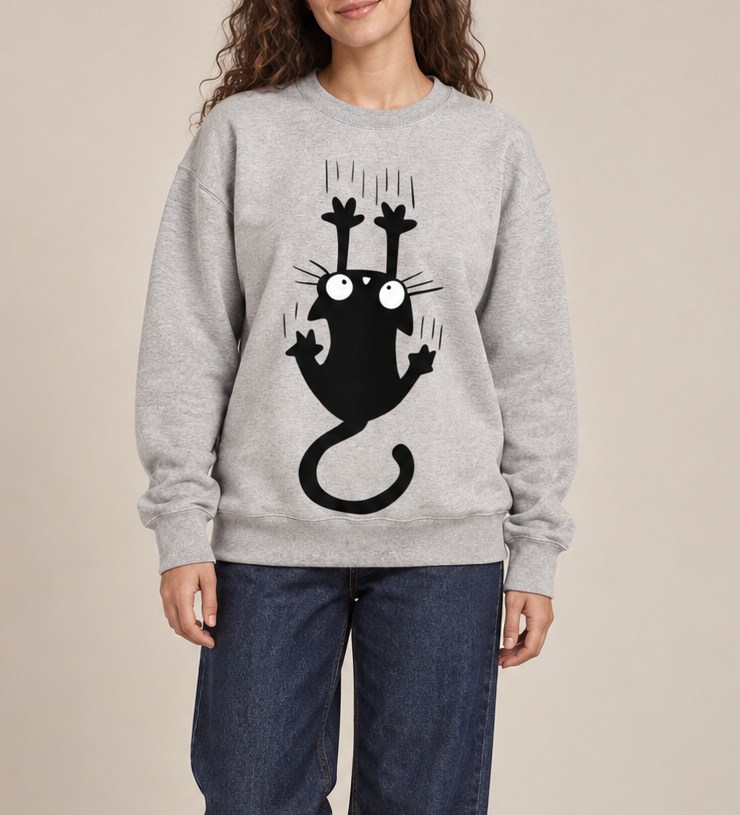Black Cat Graphic Sweatshirt for Women & Men – Oversized White Crewneck Pullover