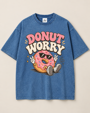 Donut Worry Graphic T-Shirt – Vintage Washed Black Unisex Oversized Tee