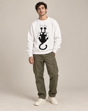 Black Cat Graphic Sweatshirt for Women & Men – Oversized White Crewneck Pullover