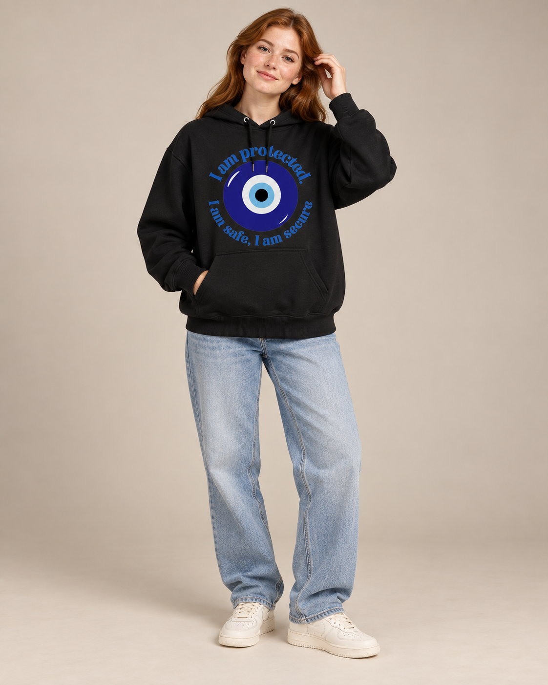 I Am Protected Evil Eye Graphic Hoodie – Spiritual Protection Pullover Sweatshirt