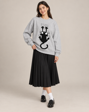 Black Cat Graphic Sweatshirt for Women & Men – Oversized White Crewneck Pullover