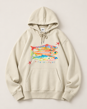 Funny Fish Graphic Hoodie for Women & Men – Fish Friends White Oversized Pullover