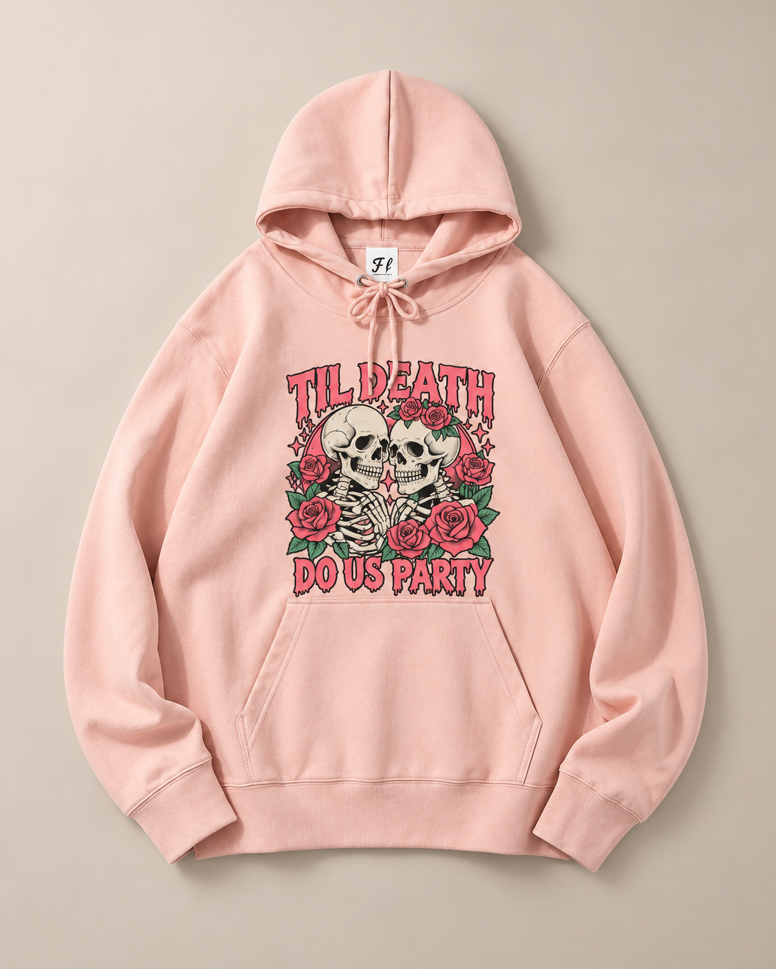 Til Death Do Us Party Skeleton Rose Hoodie, Gothic Halloween Horror Graphic Sweatshirt