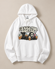 I'd Kill For Coffee Ghostface Hoodie, Halloween Scream Graphic Pullover Sweatshirt, Vintage Fall Hooded Top Unisex