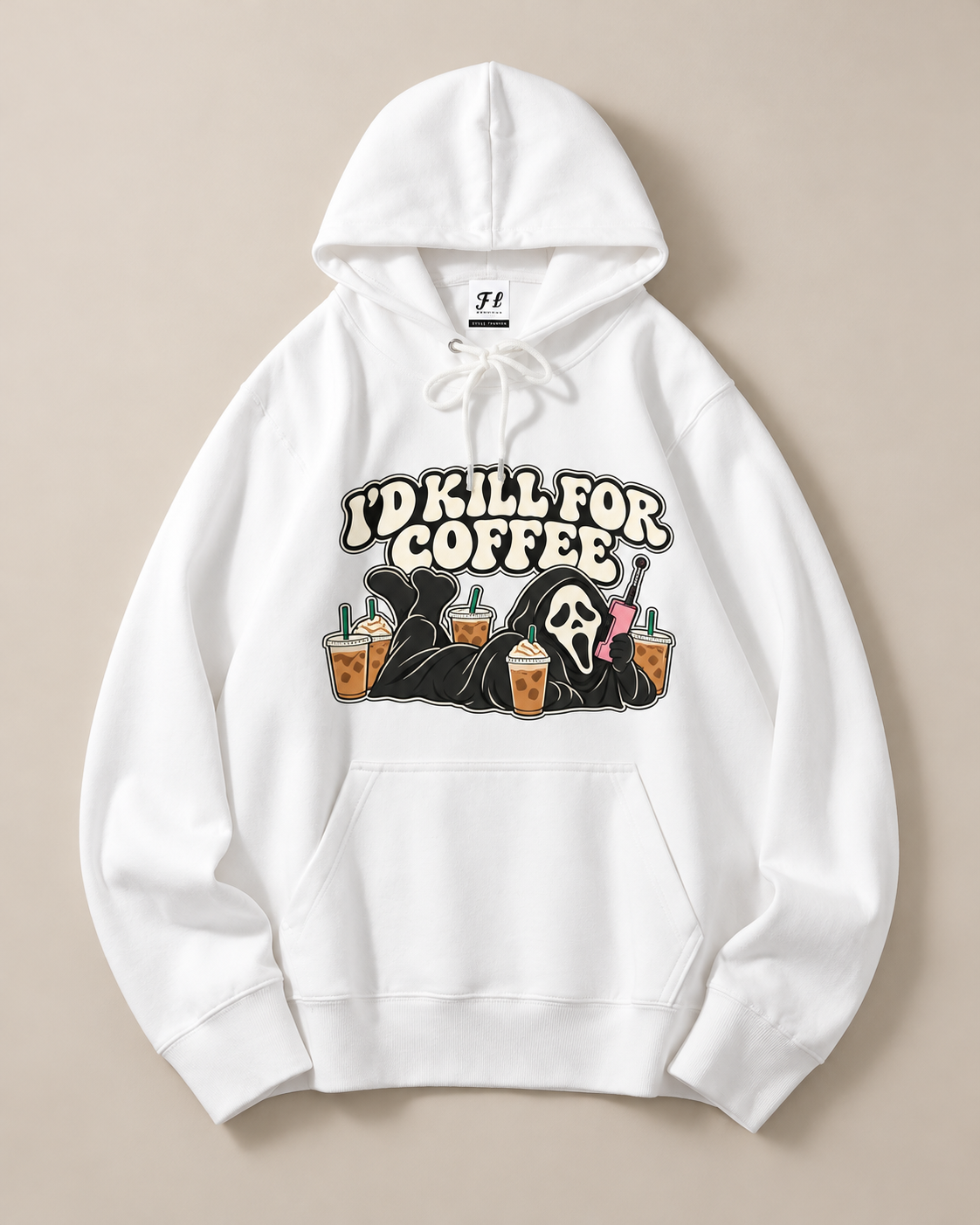 I'd Kill For Coffee Ghostface Hoodie, Halloween Scream Graphic Pullover Sweatshirt, Vintage Fall Hooded Top Unisex