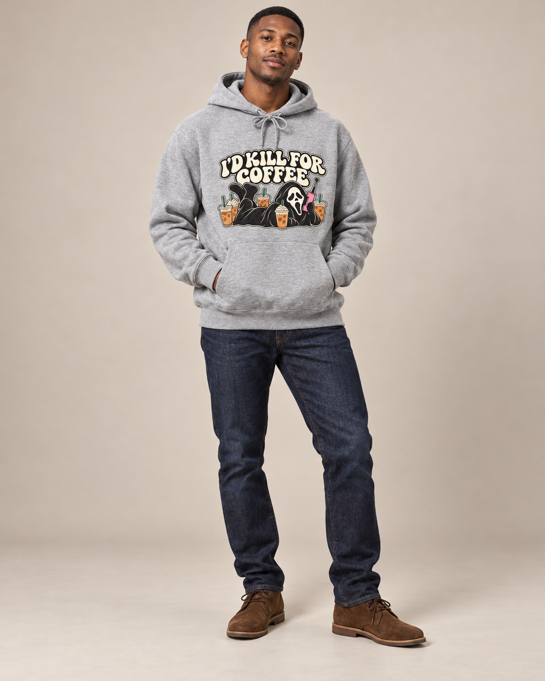 I'd Kill For Coffee Ghostface Hoodie, Halloween Scream Graphic Pullover Sweatshirt, Vintage Fall Hooded Top Unisex