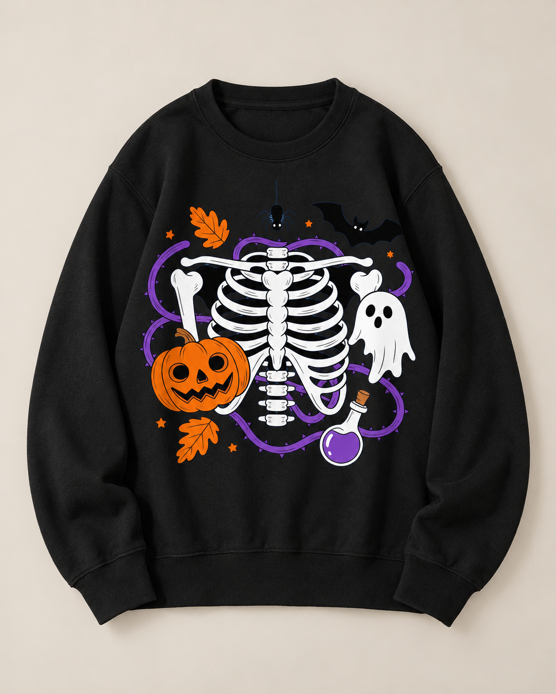 Unisex Halloween Skeleton Pumpkin Ghost Graphic Crewneck Sweatshirt