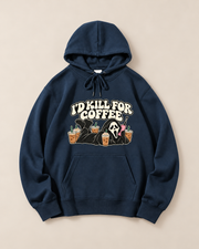 I'd Kill For Coffee Ghostface Hoodie, Halloween Scream Graphic Pullover Sweatshirt, Vintage Fall Hooded Top Unisex
