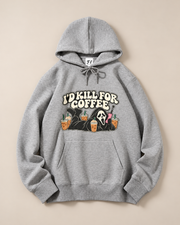 I'd Kill For Coffee Ghostface Hoodie, Halloween Scream Graphic Pullover Sweatshirt, Vintage Fall Hooded Top Unisex
