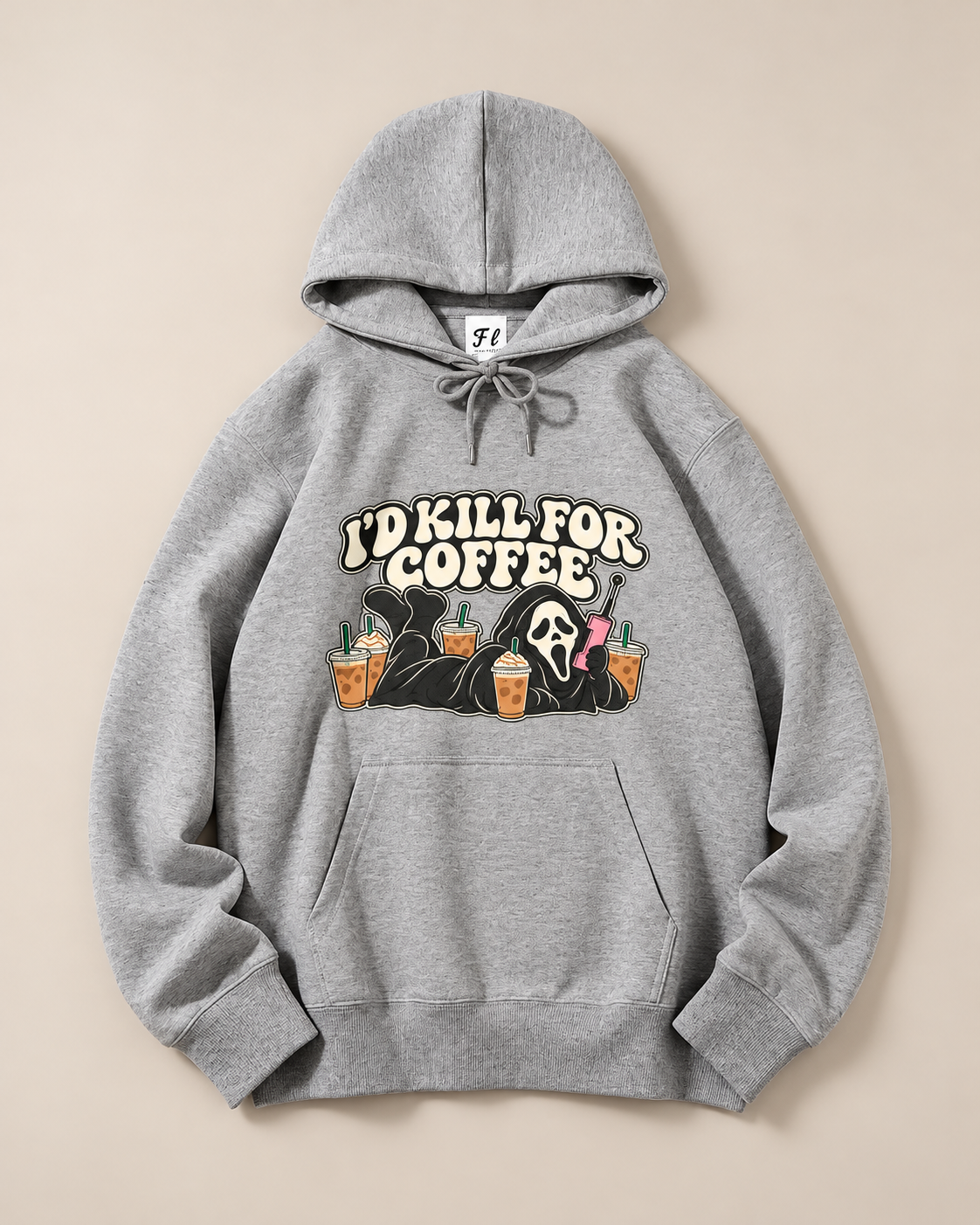 I'd Kill For Coffee Ghostface Hoodie, Halloween Scream Graphic Pullover Sweatshirt, Vintage Fall Hooded Top Unisex