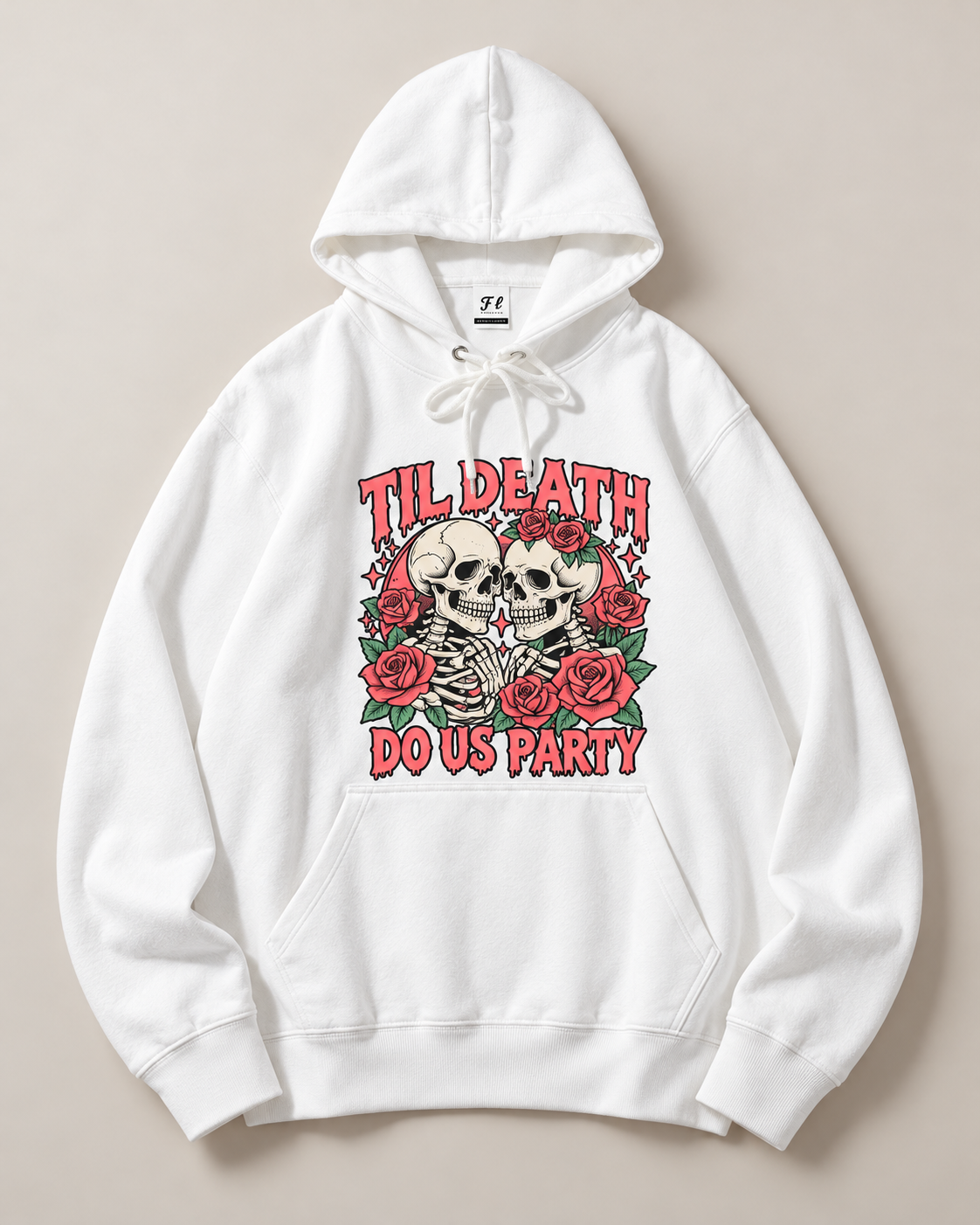 Til Death Do Us Party Skeleton Rose Hoodie, Gothic Halloween Horror Graphic Sweatshirt
