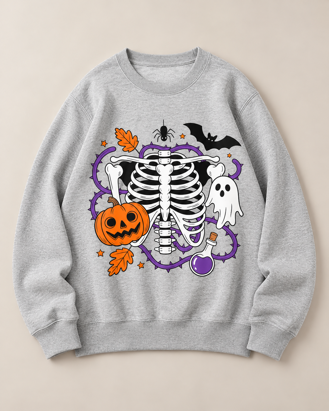 Unisex Halloween Skeleton Pumpkin Ghost Graphic Crewneck Sweatshirt