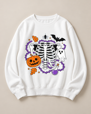Unisex Halloween Skeleton Pumpkin Ghost Graphic Crewneck Sweatshirt