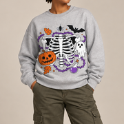 Unisex Halloween Skeleton Pumpkin Ghost Graphic Crewneck Sweatshirt