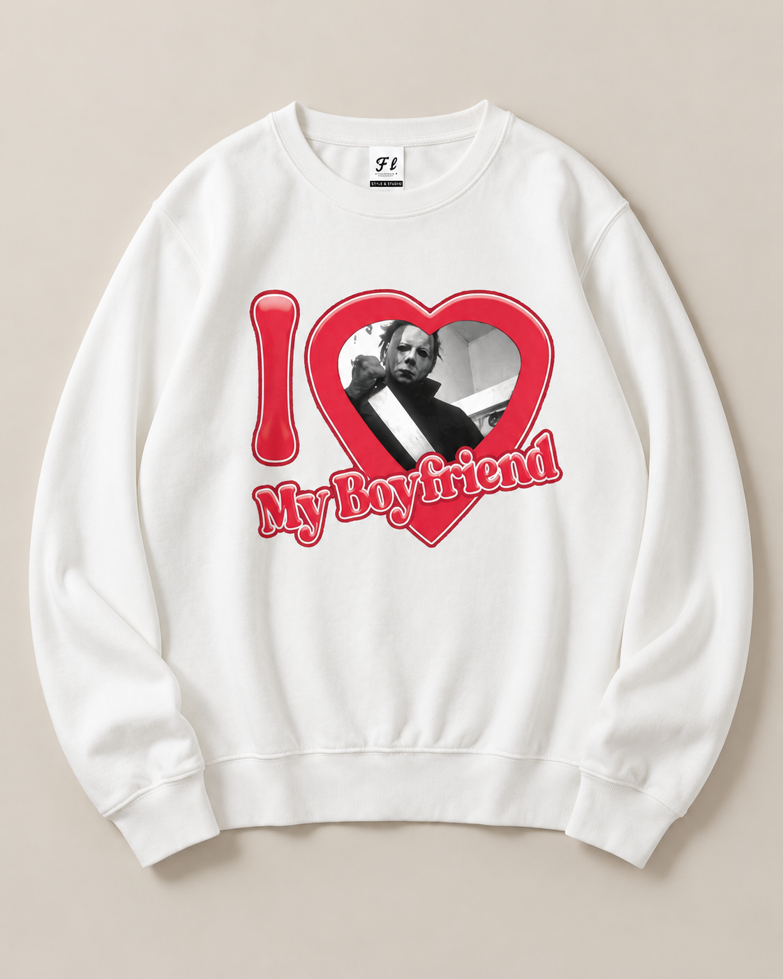 I Love My Boyfriend Michael Myers Crewneck Sweatshirt, Horror Halloween Graphic Pullover