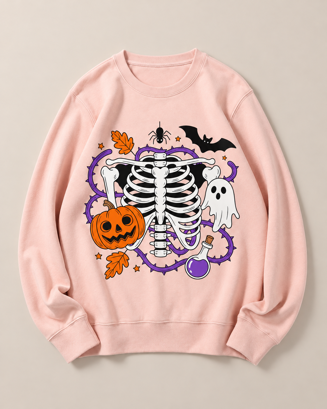 Unisex Halloween Skeleton Pumpkin Ghost Graphic Crewneck Sweatshirt