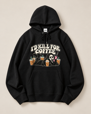 I'd Kill For Coffee Ghostface Hoodie, Halloween Scream Graphic Pullover Sweatshirt, Vintage Fall Hooded Top Unisex