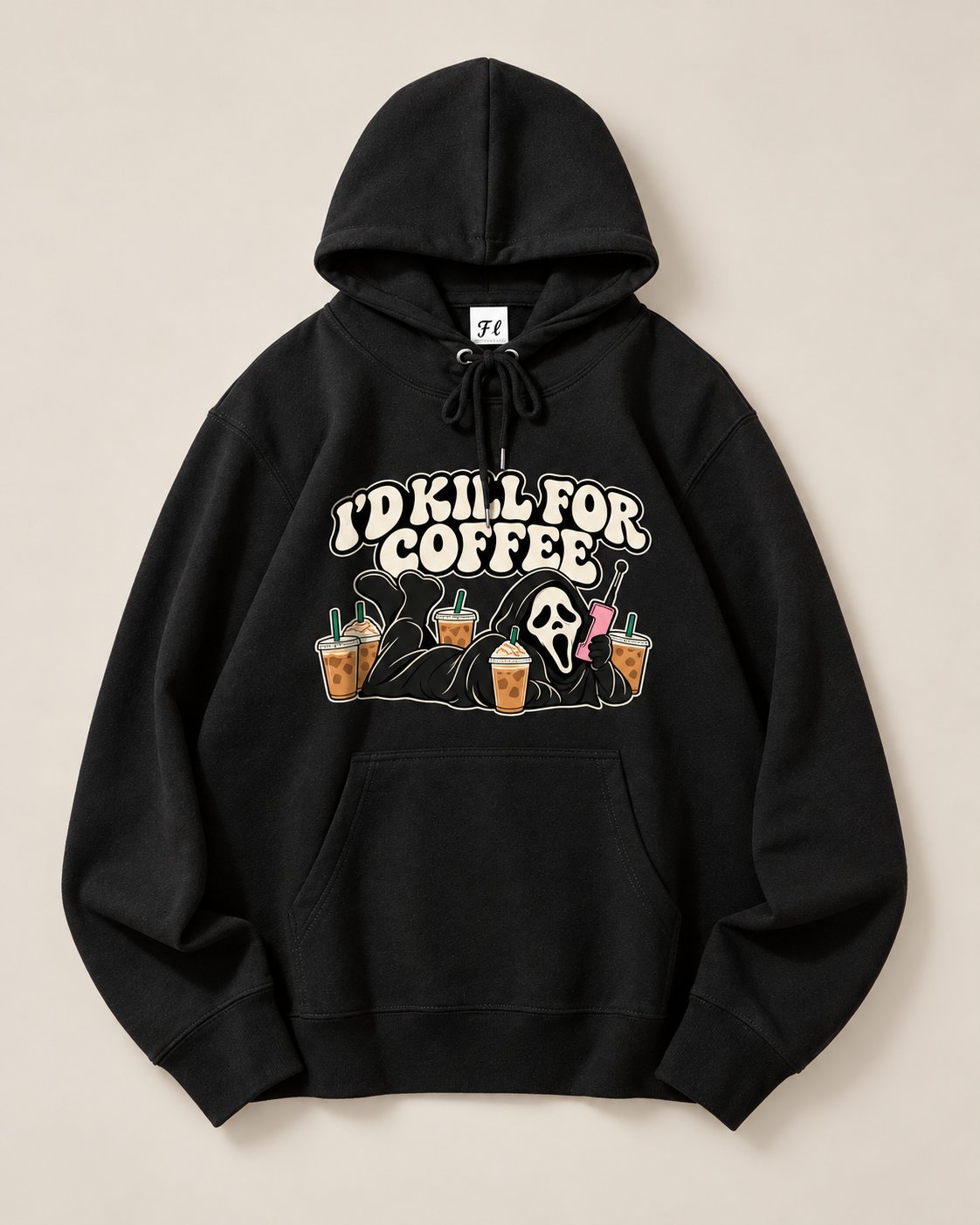 I'd Kill For Coffee Ghostface Hoodie, Halloween Scream Graphic Pullover Sweatshirt, Vintage Fall Hooded Top Unisex