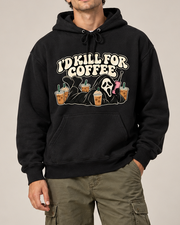 I'd Kill For Coffee Ghostface Hoodie, Halloween Scream Graphic Pullover Sweatshirt, Vintage Fall Hooded Top Unisex