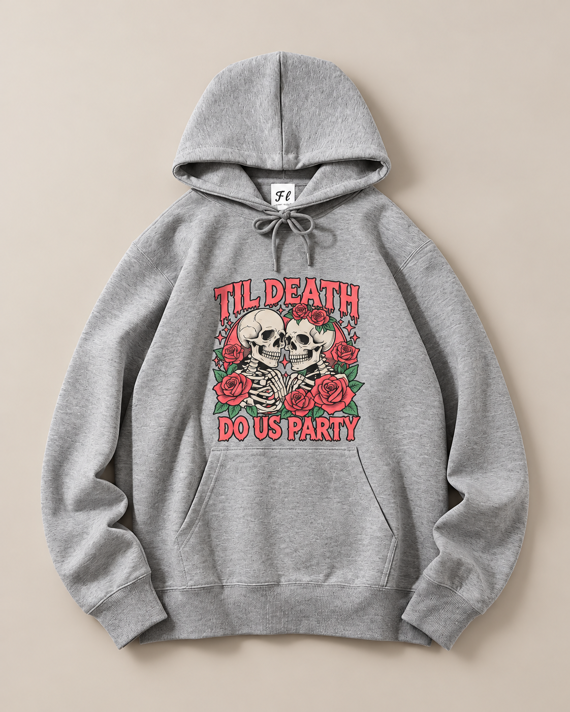 Til Death Do Us Party Skeleton Rose Hoodie, Gothic Halloween Horror Graphic Sweatshirt