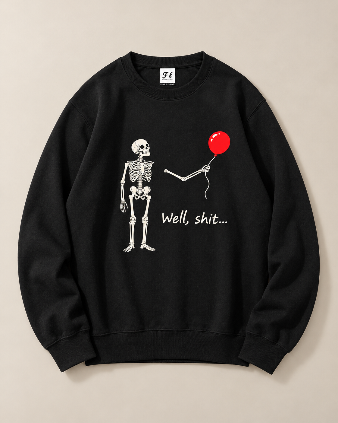 Skeleton Red Balloon Halloween Crewneck Sweatshirt, Spooky Skeleton Graphic Pullover, Unisex Fall Horror Casual Top