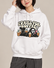 I'd Kill For Coffee Ghostface Hoodie, Halloween Scream Graphic Pullover Sweatshirt, Vintage Fall Hooded Top Unisex