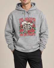 Til Death Do Us Party Skeleton Rose Hoodie, Gothic Halloween Horror Graphic Sweatshirt
