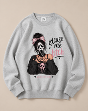 Excuse Me Btch Ghostface Girl Halloween Crewneck Sweatshirt, Scream Movie Graphic Pullover, Unisex Pink Spooky Fall Top