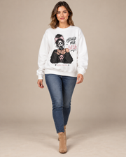 Excuse Me Btch Ghostface Girl Halloween Crewneck Sweatshirt, Scream Movie Graphic Pullover, Unisex Pink Spooky Fall Top